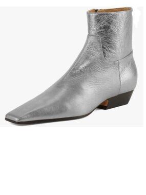 Maiyang Silver Square Toe Low Chunky Heel Ankle Booties Fashion Side Zipper Boot